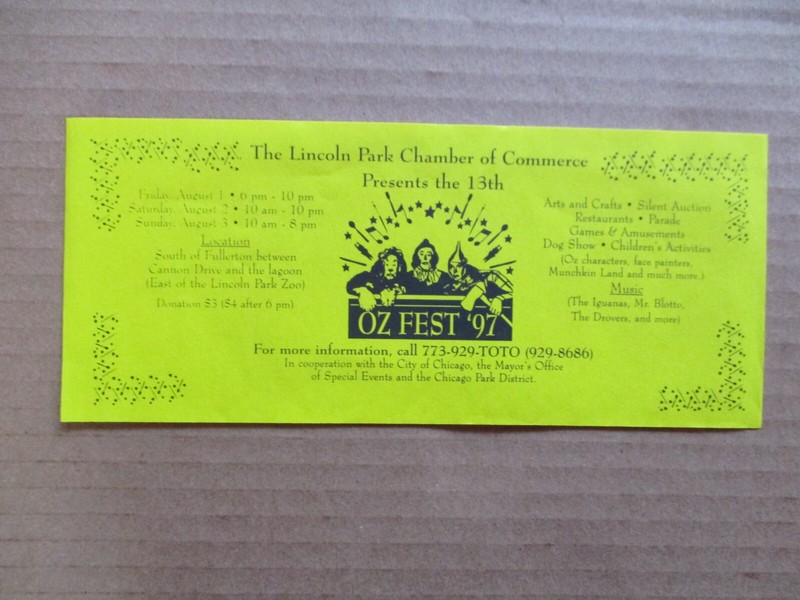 OZ FEST '97 Lincoln Park Chamber of Commerce Flyer, Chicago, IL - 3.5"x8.5"