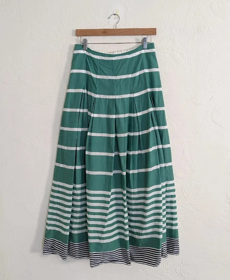 Boden Striped Cotton Maxi Skirt 8 L Green White Pleated eBay