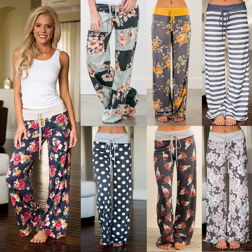 Womens Boho Floral Palazzo Wide Leg 