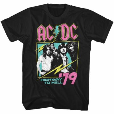 AC/DC Neon 1979 Highway to Hell Album Photo Black T-shirt