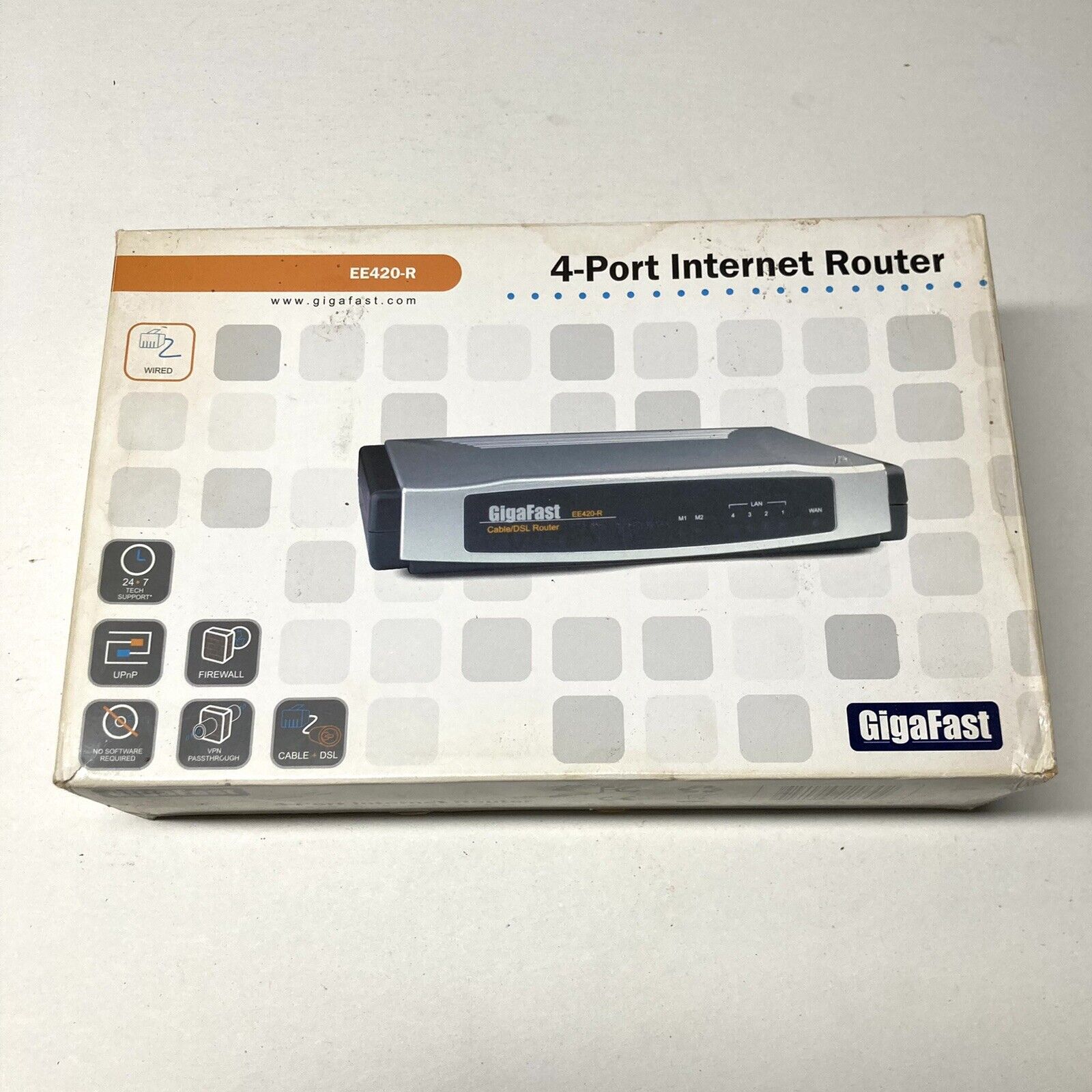 GigaFast 4-Port Internet Router - EE420R - Cable DSL Ethernet - Open Box