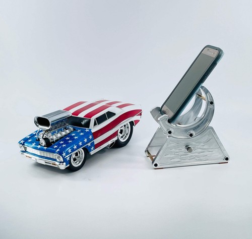 CNC Metal Phone Stand | Hot Rod Flames Design | Car Enthusiast Gift | Made in US - Picture 5 of 13