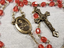 Vintage Rosary Prayer St Therese Of Lisieux Red Beads Religious Christian B73