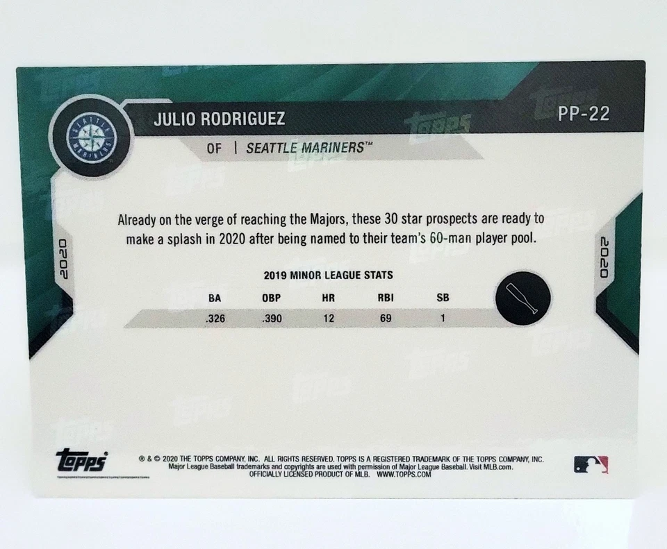 2020 Bowman Next Prospect Pool Black #22 Julio Rodriguez Rookie /99  Mariners .  - Image 2 of 4