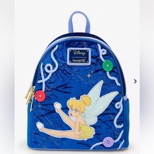 Loungefly Disney Tinker Bell Blue Multicolor Mini Backpack Buttons Glitter