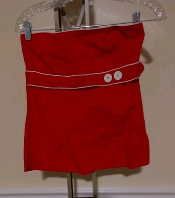 6 Degrees Strapless Red Top MEDIUM Elastic Back Side Zip Cotton With 3% Spandex 