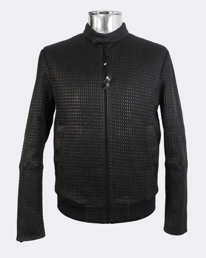 Emporio Armani Black Textured Leather Bomber Jacket Medium EU50 RRP £1150 image 2