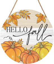 Hello Fall Decorations Maple Leaves Pumpkins Welcome Wooden Door Sign Autumn