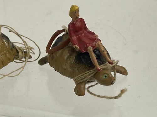Tortoise Ride By Barrett And Son W/Girl & Original String X2 ! Pre War Metal ZOO - Picture 2 of 9