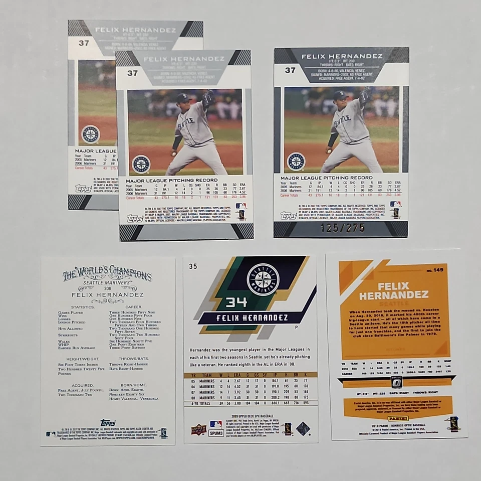(10) Felix Hernandez Lot Bowman Topps Co-Signers /275 Optic Upper Deck SPx - Image 2 of 4