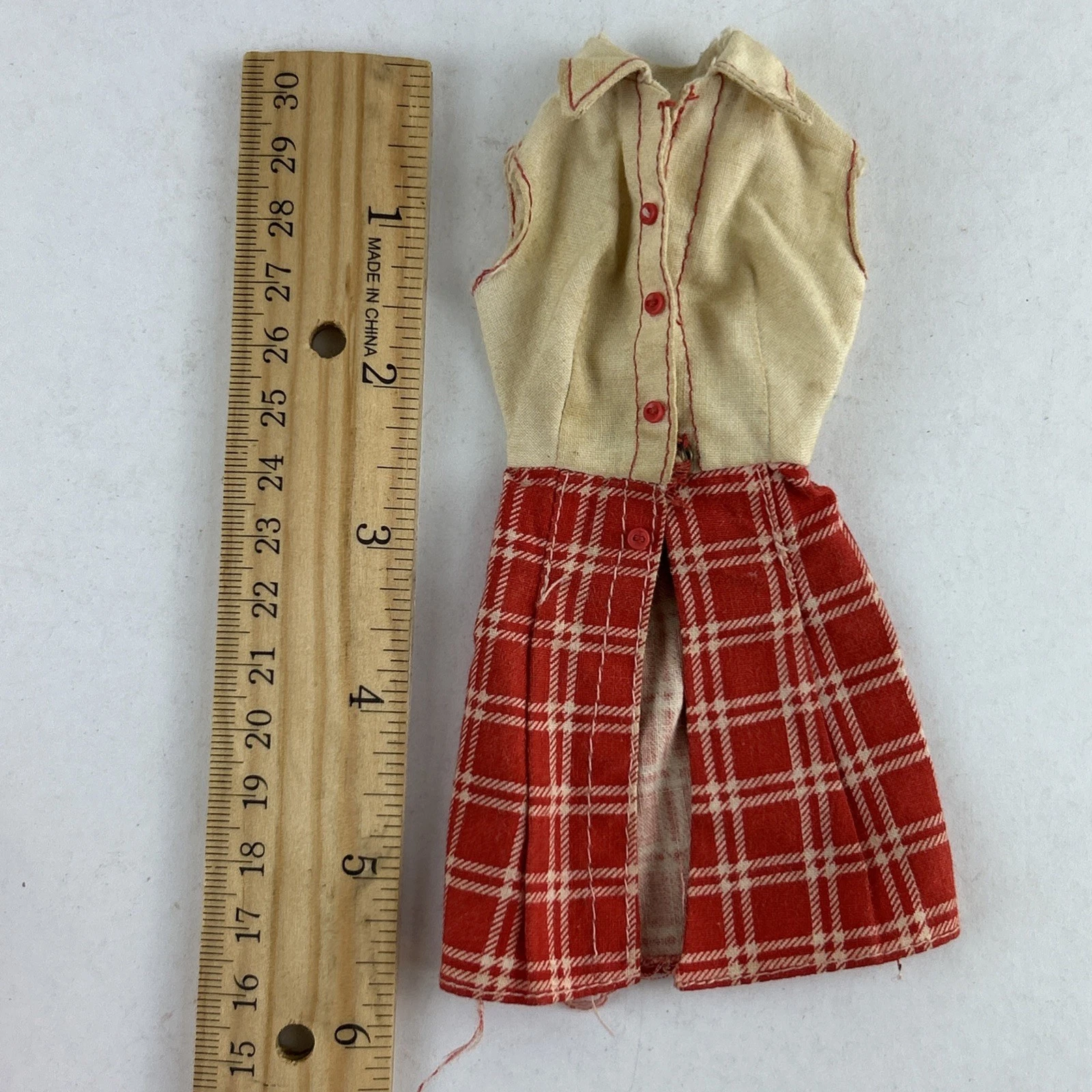 OFF WHITE VINTAGE 1974 Barbie Best Buy Fashion #7821 bianco sporco + rosso abito a quadri