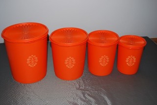 Vintage Tupperware Orange Nesting Canister Set 4 piece with lids