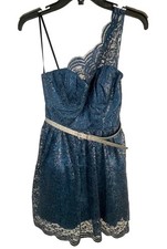 City Studio Formal Dress Teal size 3 zipper back sleeveless one shoulder READ
