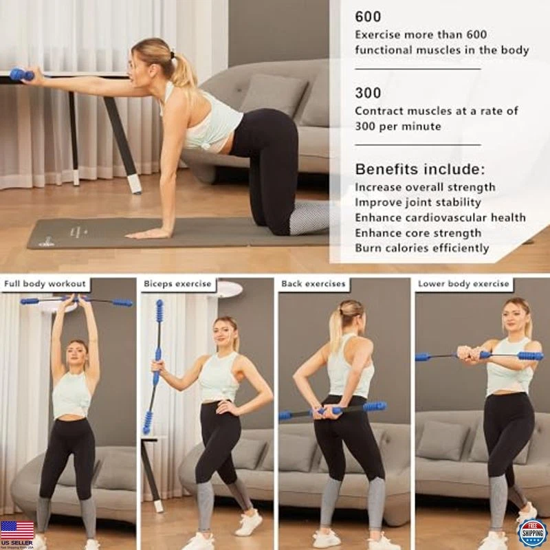 Barra de fitness para entrenamiento, barra de ejercicio elástica, barra de peso vibratoria, cuerpo Foto 2 de 4