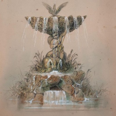 Joseph Charlemagne Klassizismus Brunnen Eremitage Petersburg sign Aquarell 1858