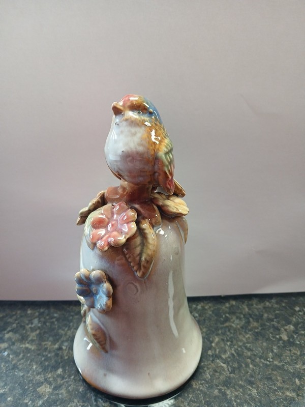 Ceramic Colorful Bird Bell 6” Tall EUC