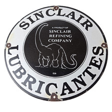 Vintage Sinclair Gasoline Porcelain Sign - Dino Motor Oil Gas Pump Plate Sign