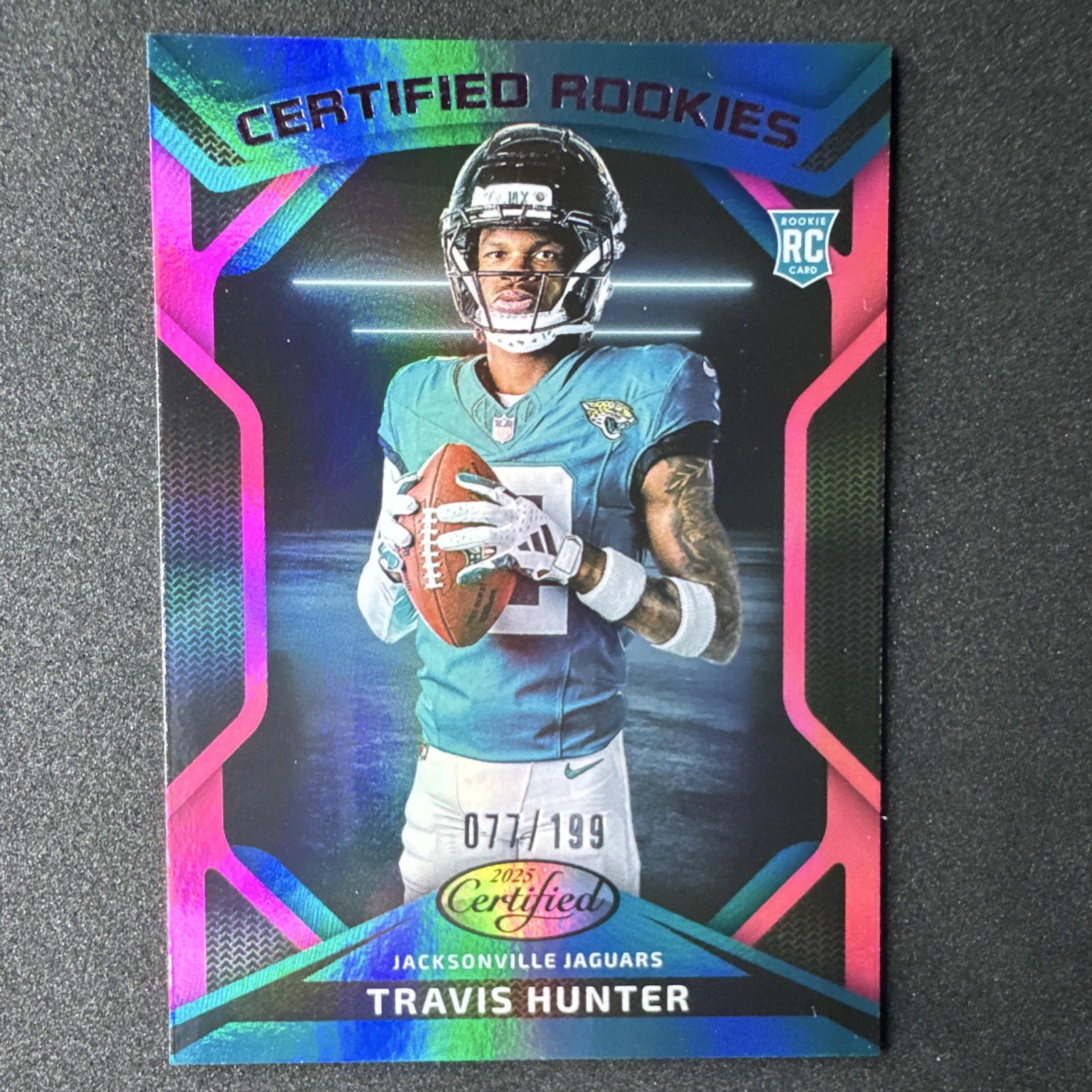 Travis Hunter RC /199 Mirror Pink 2025 Panini Certified Rookies CRK-THR Jaguars