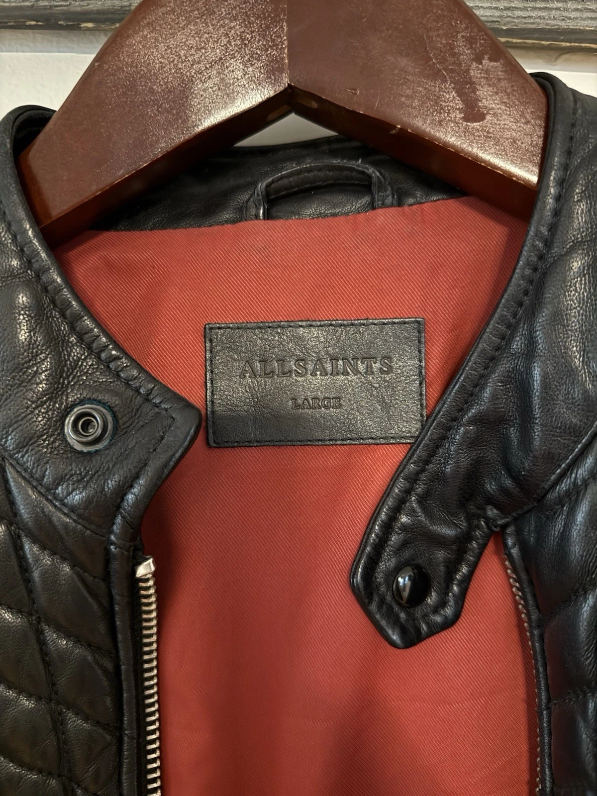 ALLSAINTS Amersham Men's Black Leather Biker Jacket L Quilted (DISCONTINUED) - product detail image 4