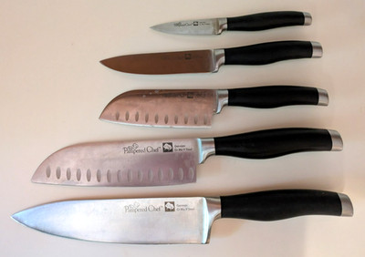 Lot 5 Pampered Chef Knives: Chef 8'', Santoku 7'' & 5'', Utility 5'' & 3''