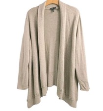 Eileen Fisher Cardigan Sweater Woman XL Beige Sand Merino Wool Open Front Drape