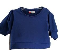 Free People Beach Sz S Blue Relaxed Cropped Boxy Puff Sleeve Sweater