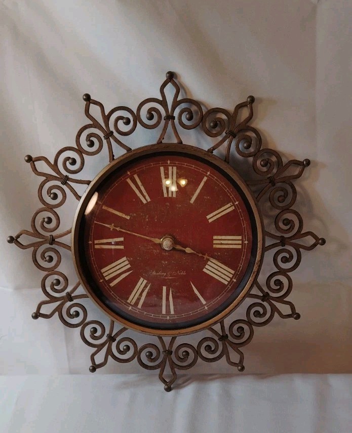 Sterling & Noble Quartz 10" Wall Clock Scroll Starburst Design Battery Powered