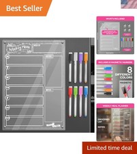 Acrylic Magnetic Weekly Planner for Fridge - Menu Board for Kitchen with 8 Ma...