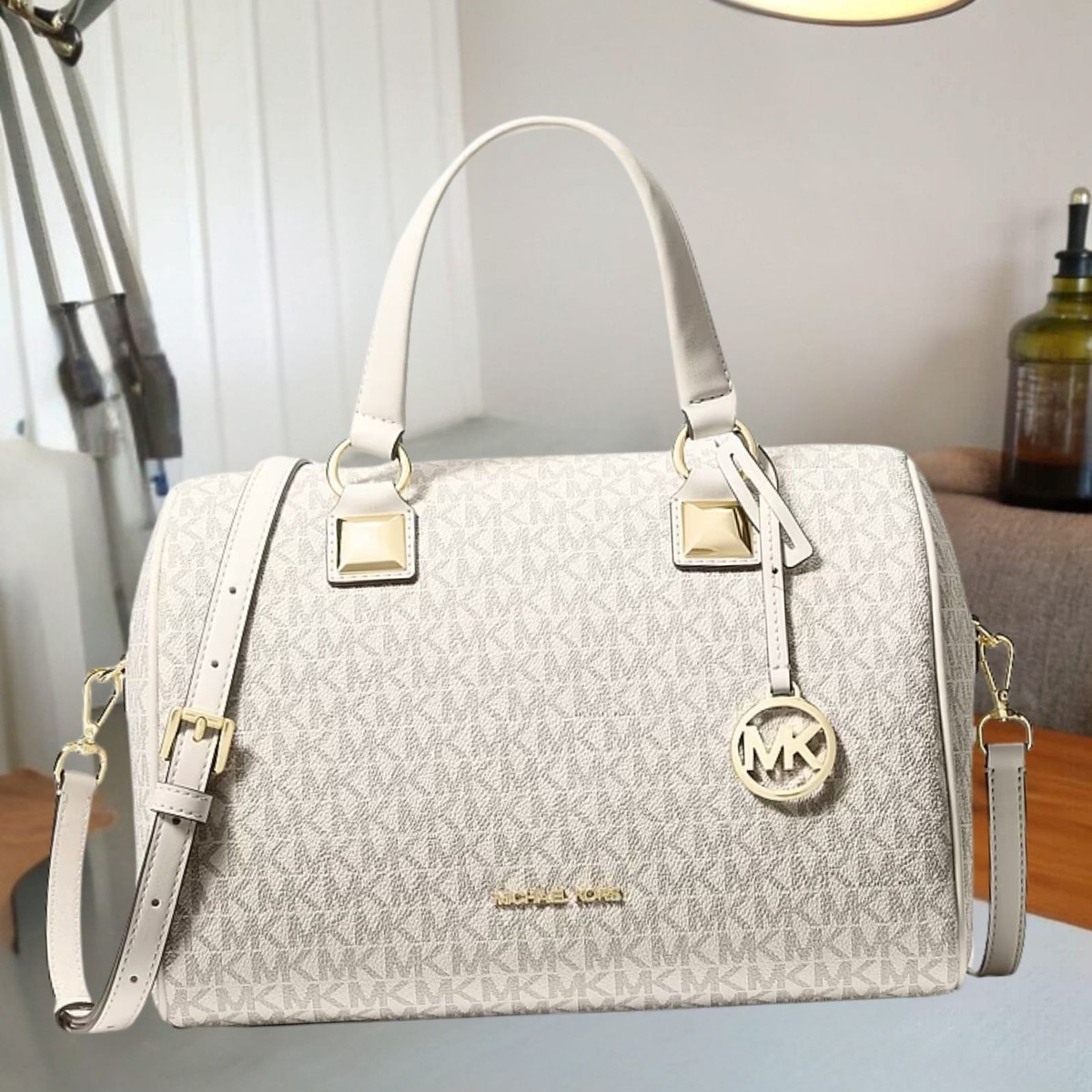 Michael Kors Grayson Women Medium MK Logo Duffel Crossbody Handbag