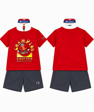 Champion Boys 2-Piece Outfit Set Graphic Logo Tee  Shorts Red/Gray 18m