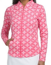NWT SIGRID OLSEN HOT PINK WOODBLOCK BORDER Long Sleeve Zip Golf Jacket - XL