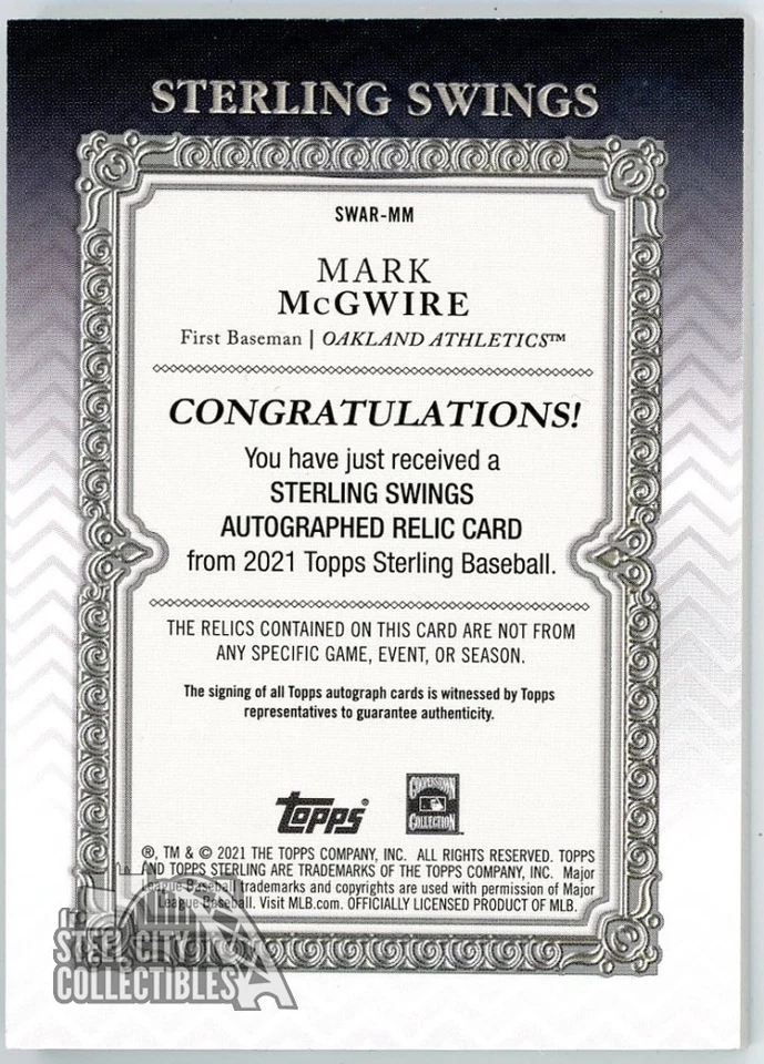 Mark McGwire 2021 Topps Sterling Swings Quad Patch Autograph Card #SWAR-MM 1/1 - Image 2 of 2