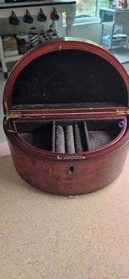 Vintage Bombay Company 2000 Burled Mahogany Half Moon Jewelry Box no Key