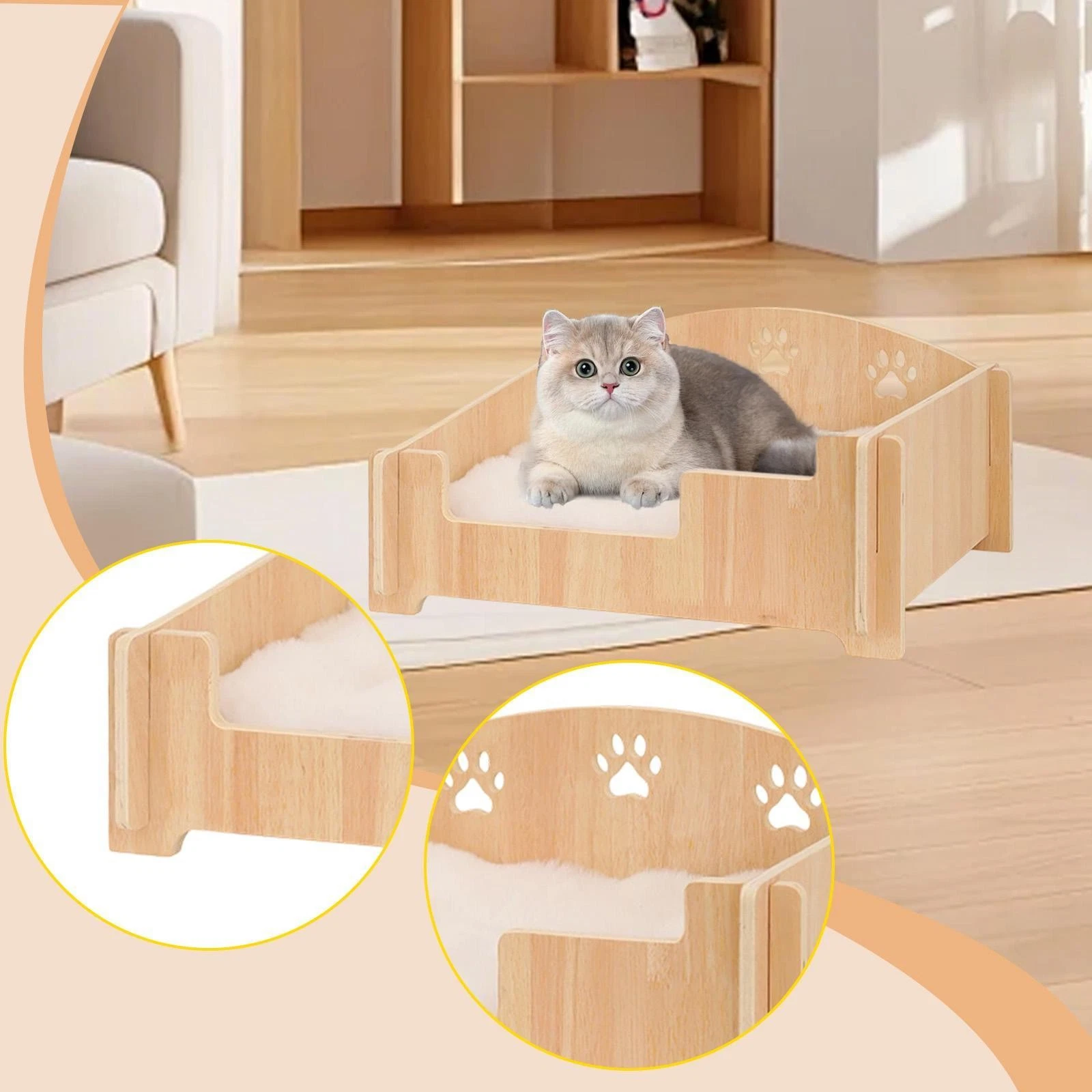 Wooden Elevated Cat Bed Pet Bed Cat Couch