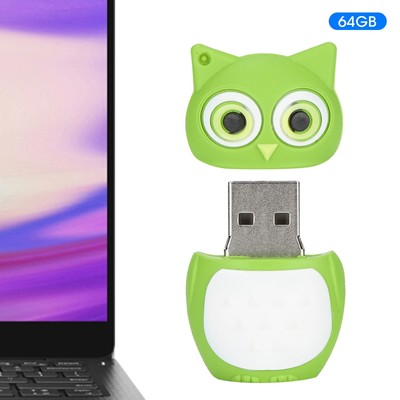 . Cartoon U Disk Green Owl Appearance High Speed Bulk Storage Flash Drive Memo