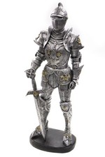 Großer Ritter Figur 39cm silber Schwert Ritterrüstung Deko Mittelalter Statue