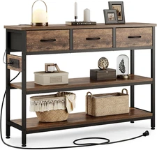Rustic Brown Entryway Table with Power Outlets & 3 Drawers, 43