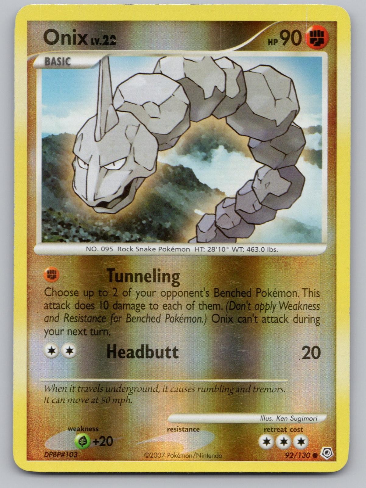 Onix 92/130 Common Diamond & Pearl Pokemon Reverse Holo Lightly Played