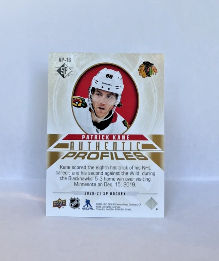 PATRICK KANE 2020-21 SP RETAIL #AP-16 AUTHENTIC PROFILES GOLD /999 HAWKS - Image 2 of 2