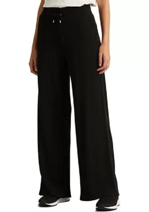 NEW RALPH LAUREN BLACK WIDE COTTON DRAWSTRING WAIST THERMAL PANTS SIZE L $110