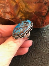 Blue Turquoise Cherry Chocolate Matrix Rope Bezel Ring 9 Artisan Handmade