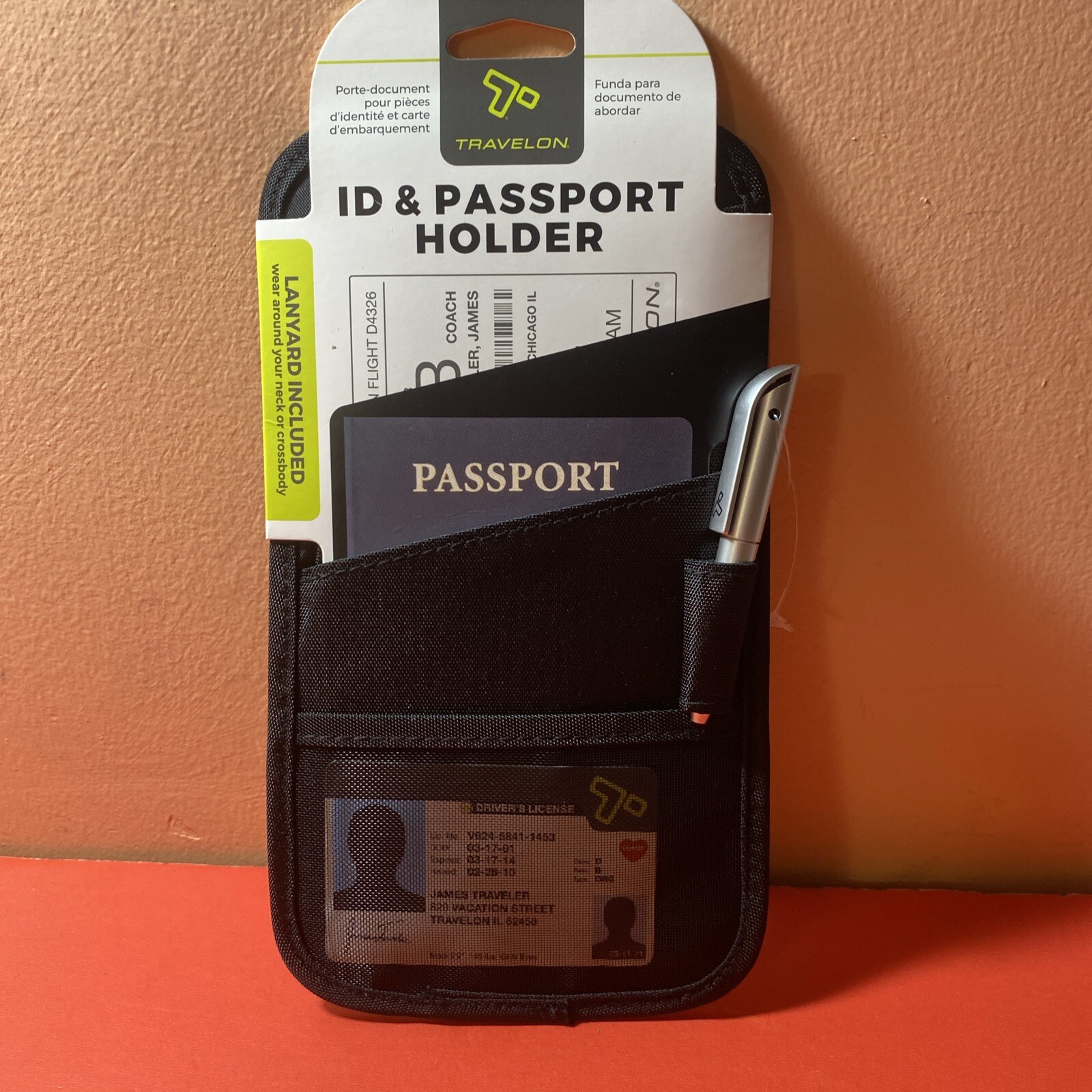 Travelon Black ID Passport Holder Crossbody Neck Strap Secure RFID Blocking 42763-image