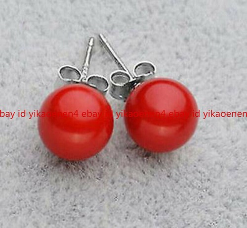 8/10/12/14MM Round South Sea Shell Pearls Silver Stud Earrings - Picture 9 of 20