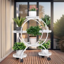 6 Potted Metal Plant Stand Plant Shelf with Wheels for Patio Garden Balcony Yard