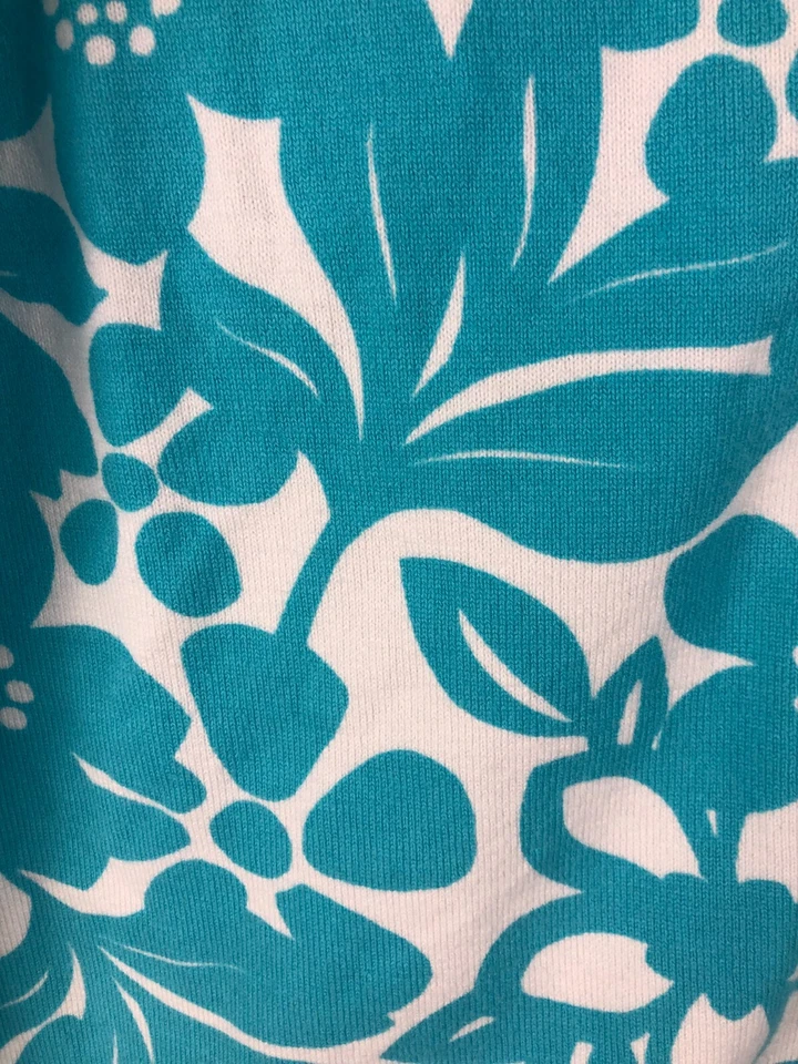 Denim & Co. Women's Size L Cardigan Blue & White Sweater Floral Short Sleeve - Image 2 of 4