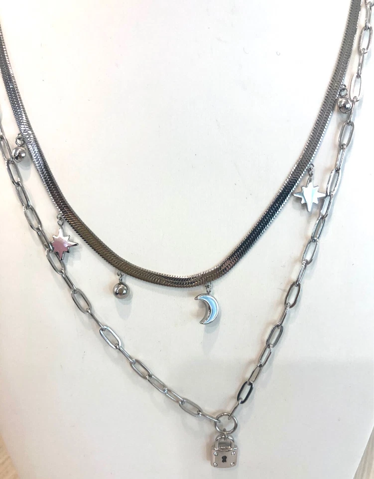 Girocollo Doppio BROSWAY Ciondoli pendenti donna Luna Stelle Lucchetto Zirconi - Immagine 3 di 4