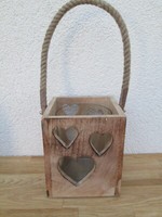 Laterne - Windlicht Herz Dekor Aus Glas, Mangoholz Natur (B/H/T) 15X18X15Cm