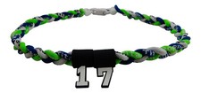 Pick Your Number Navy Lime Green White 3 Rope Titanium Sport Baseball Necklace