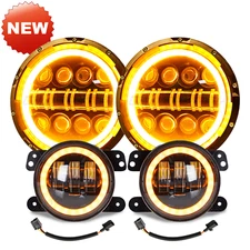 7" LED Headlights 4" Fog Lights Combo Halo DRL For Freightliner 122SD Coronado