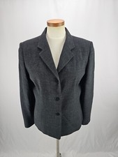 Ann Taylor Loft Women;s Gray Plaid Wool Blend Blazer Jacket 12